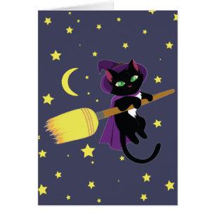 Cartão Gato de Bruxa Voadora