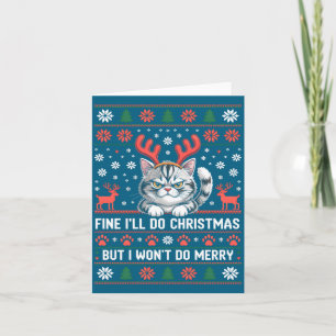 Cartão Gato de Chifre Bravo Camiseta Feia de Natal Divert