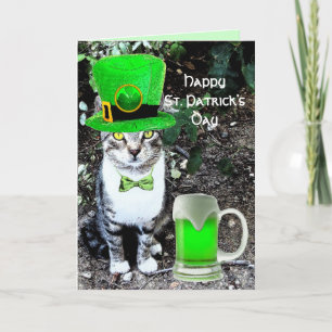 Cartão GATO DE Dia de São Patrício COM CERVEJA VERDE IRLA