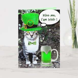 Cartão GATO DE Dia de São Patrício COM CERVEJA VERDE IRLA