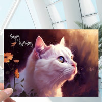 Gato de Gatinho Branco com Flores + Borboleta Aniv