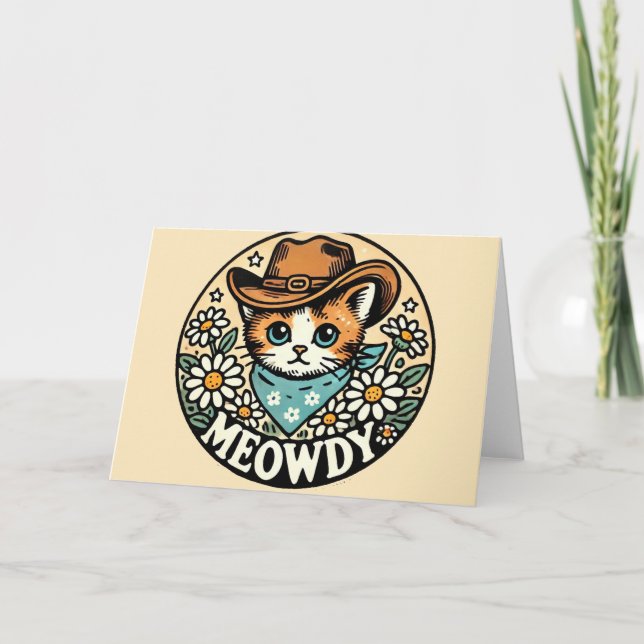 Cartão Gato de Gatinho de Cowboy Meowdy (Frente)