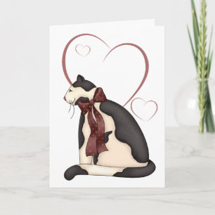 Cartão Gato de Gatinho Preto e Branco sem Corações Aniver