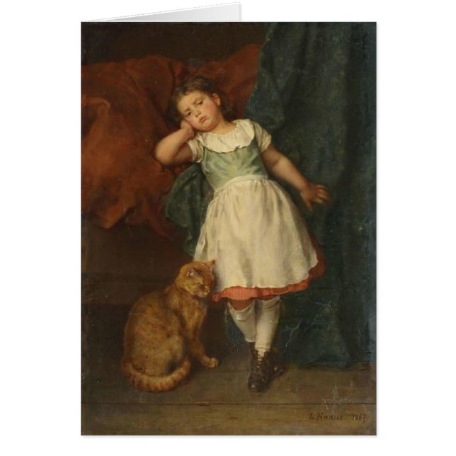 Cartão Gato de gato malhado amuando da menina e do ouro (Frente)