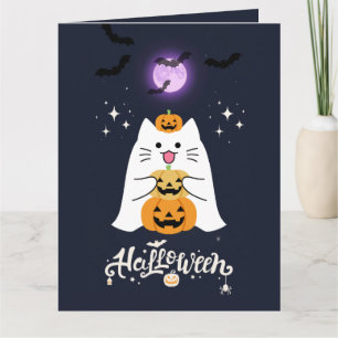 Cartão Gato de Halloween ao Luar – Noite Assustadora e Do