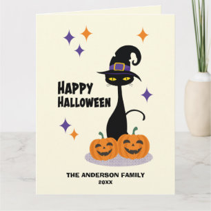 Cartão Gato de Halloween Atômico do Século médio