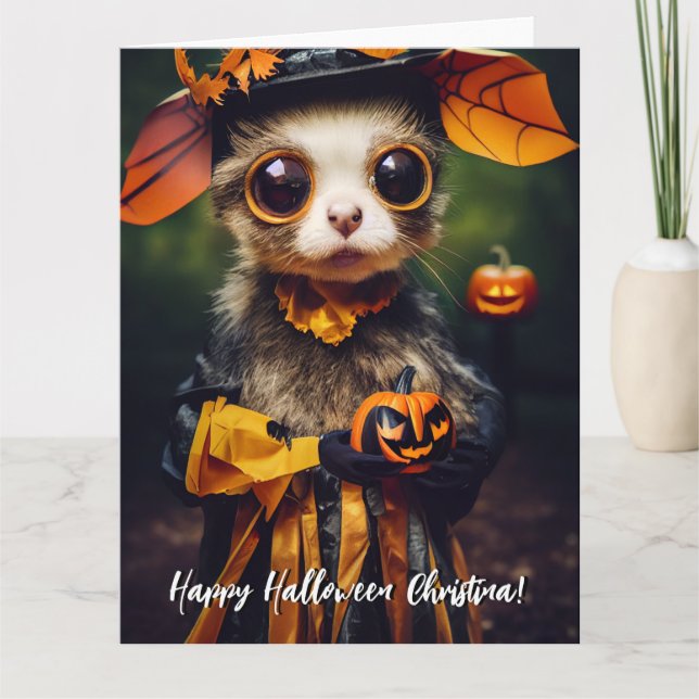 Cartão Gato de Halloween de Autumn Pumpkin Autumn Style f (Frente)