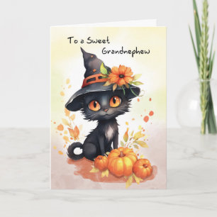 Cartão Gato de Halloween Doce do Grande Sobrinho
