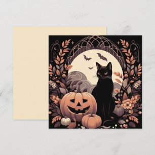 Cartão Gato de Halloween e Jack-o'lantern Assustador