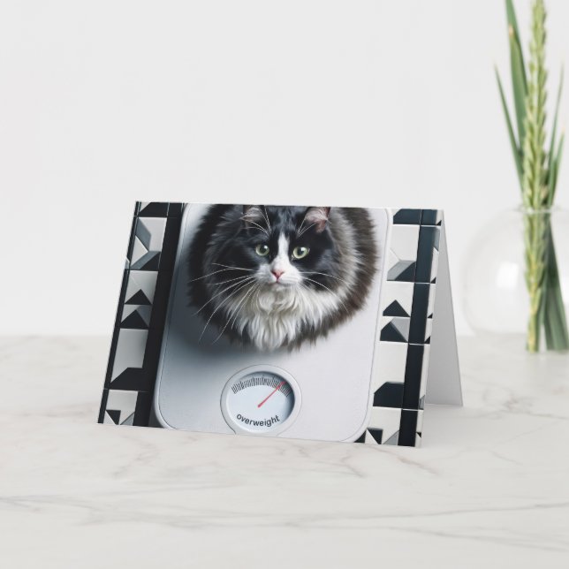 Cartão Gato de Humor de Perda de Peso numa Balança (Frente)