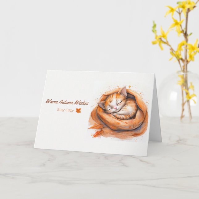 Cartão Gato de Kawaii com Dormência em Aquarela (Flor Amarela)