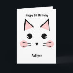 Cartão Gato de Kitty Personalizado Aniversário<br><div class="desc">Um cartão de aniversário personalizado de gatinho para sua filha, neta, sobrinha, etc. A frente apresenta um rosto bonito de gato que fiz com um nariz cardíaco. Você será capaz de personalizar facilmente este belo convite de aniversário de gatos com a idade e o nome da criança. As mensagens dentro...</div>