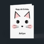 Cartão Gato de Kitty Personalizado Aniversário<br><div class="desc">Um cartão de aniversário personalizado de gatinho para sua filha, neta, sobrinha, etc. A frente apresenta um rosto bonito de gato que fiz com um nariz cardíaco. Você será capaz de personalizar facilmente este belo convite de aniversário de gatos com a idade e o nome da criança. As mensagens dentro...</div>