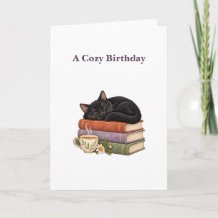 Cartão Gato de Livro Aconchegante com uma Saudação de Ani
