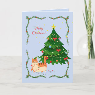 Cartão Gato de Luzes de Natal Engraçado