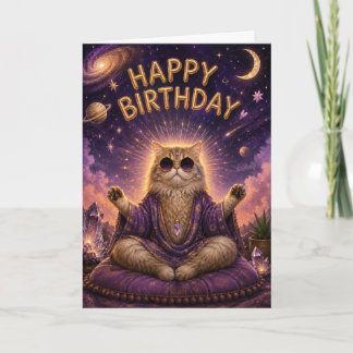 Cartão Gato de Meditação de Aniversário Feliz