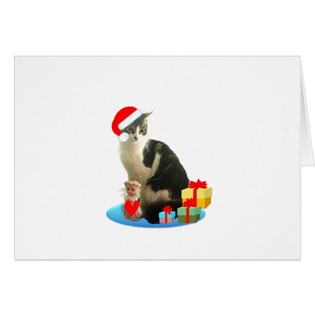Cartão gato de mesa de Natal e pequeno anjo fofo (Frente Horizontal)