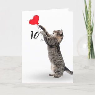 Cartão gato de mesa para o décimo aniversário