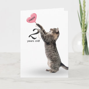 Cartão gato de mesa para segundo aniversário