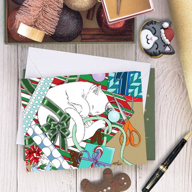 Cartão Gato de Natal Branco (Criador carregado)