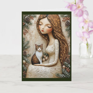 Cartão Gato de Natal Caprichoso Arte da Donzela de Invern