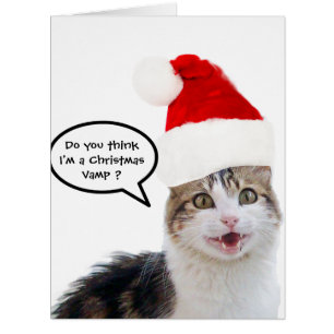 CARTÃO GATO DE NATAL COM CHAPÉUS SANTA CLAUS