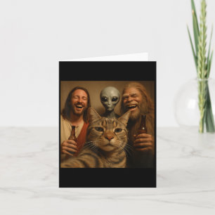 Cartão Gato De Natal Engraçado Selfie Pé Grande E Alieníg