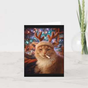 Cartão Gato de Natal Fumando Cigarro Meme Conforto da Ger