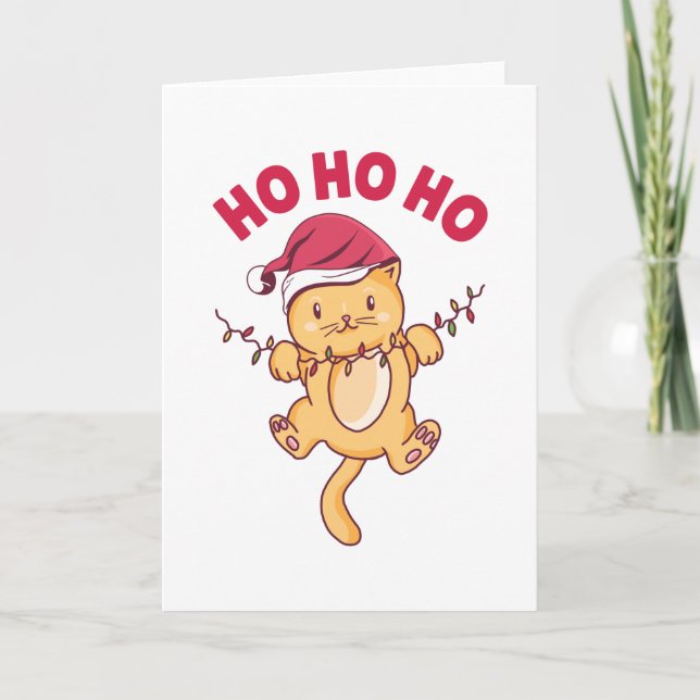 Cartão Gato de Natal Ho Ho Ho (Frente)