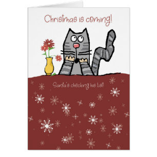 Cartão Gato de Natal Não na Lista Bonita de Papais noeis