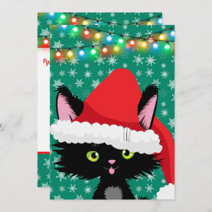 Cartão Gato de Natal personalizado com Papai Noel