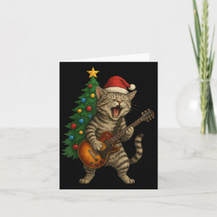 Cartão Gato De Natal Tocando Violão Rock E Roll Star Ca