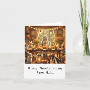 Cartão Gato de Outono com Flores – Saudação da Estação do