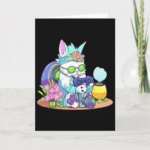 Cartão Gato de Páscoa Feliz Coelho Divertido Vídeo Game J