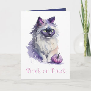 Cartão Gato de passarinho com aquarela do Halloween de tr