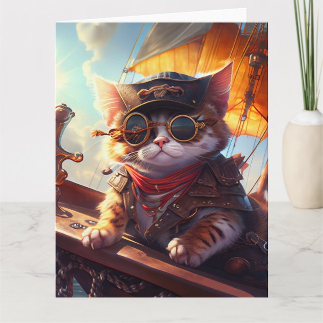 Cartão Gato de Pirata de Steampunk (Frente)