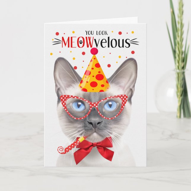 Cartão Gato de Ponto Lilaco Siamês MEOWvelous Aniversário (Frente)