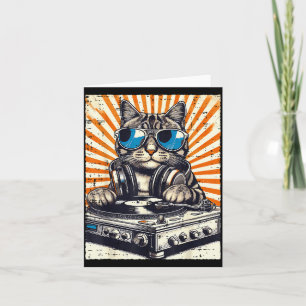 Cartão Gato Dj Fone de Ouvido Tocador de Vinil Música Vin