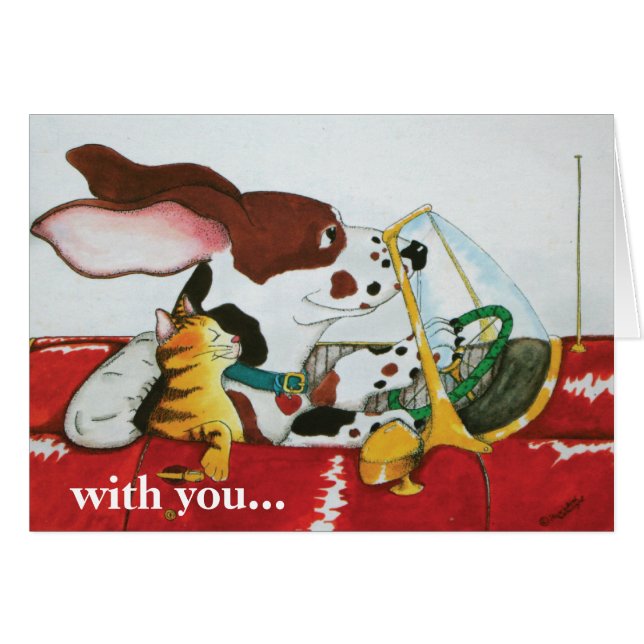 Cartão Gato do cão no Convertible (Frente Horizontal)