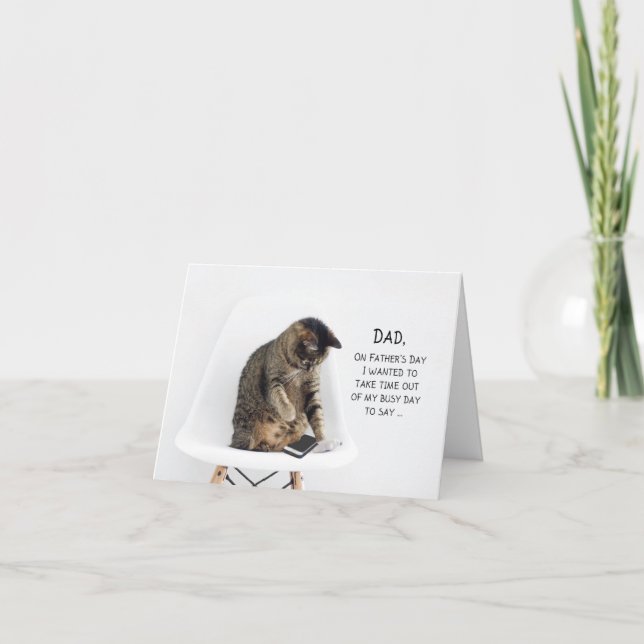 Cartão Gato do dia de os pais ao Telefone da Filha (Frente)