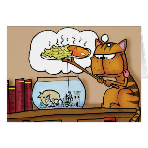 Cartão Gato do peixe com batatas fritas