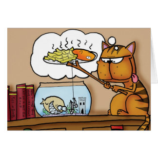 Cartão Gato do peixe com batatas fritas
