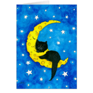 Cartão Gato dos sonhos doces na lua por Bihrle