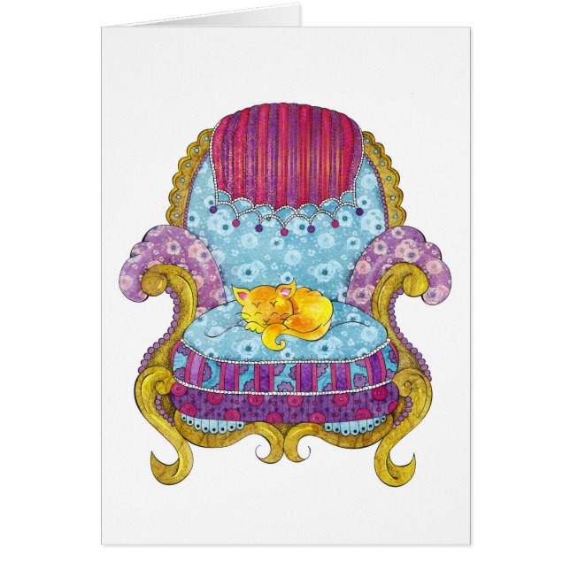 Cartão Gato dourado na cadeira (Frente)