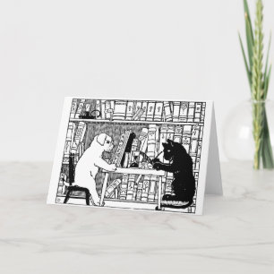 Cartão Gato e Cão na Biblioteca