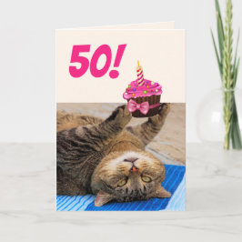 Cartão Gato e Cupcake 50º Aniversário