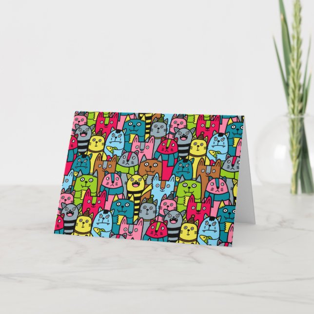 Cartão Gato e gatinhos (Frente)