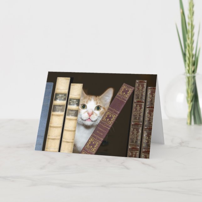 Cartão Gato e livros (Frente)