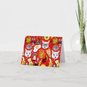 Cartão Gato e ovo em vermelho