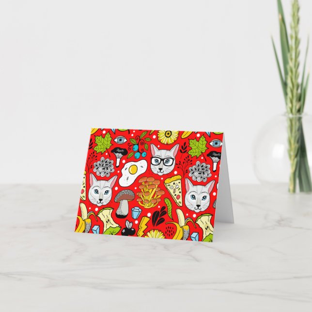 Cartão Gato e ovo em vermelho (Frente)